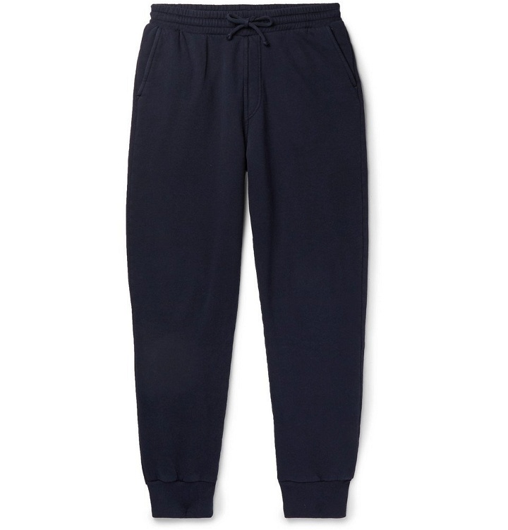 Photo: Holiday Boileau - Tapered Fleece-Back Cotton-Jersey Sweatpants - Navy