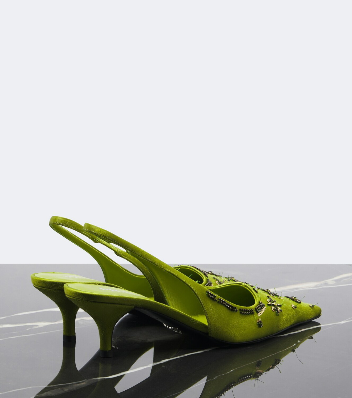 Prada Embellished satin slingback pumps