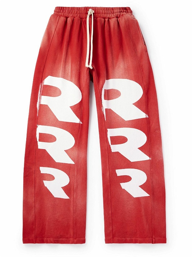 Photo: RRR123 - Faster Flight Wide-Leg Logo-Print Cotton-Jersey Sweatpants - Red