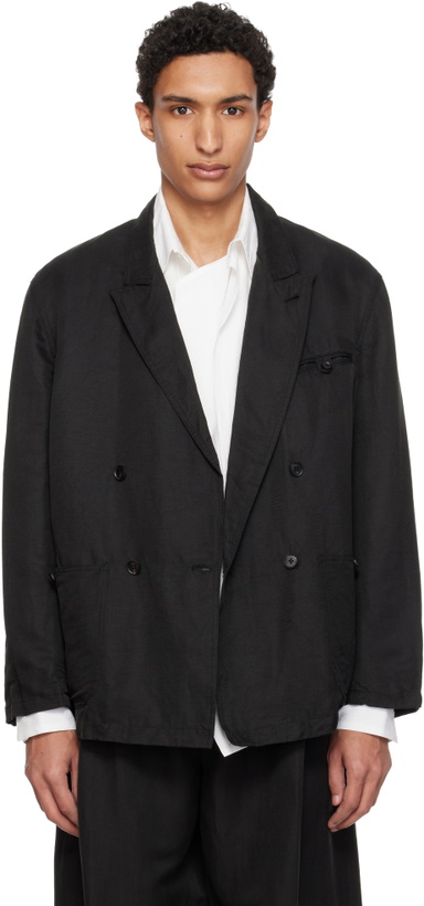 Photo: YOKE Black Linen Silk Kersey Double Breasted Blazer