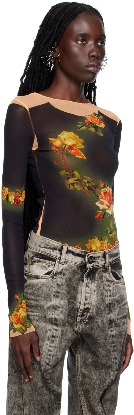 Jean Paul Gaultier Black Fleurs Petit Grand Long Sleeve T-Shirt
