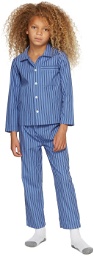 Tekla Kids SSENSE Exclusive Kids Blue & Black Striped Sleepwear Set