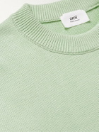 AMI PARIS - Logo-Intarsia Organic Cotton and Wool-Blend Sweater - Green