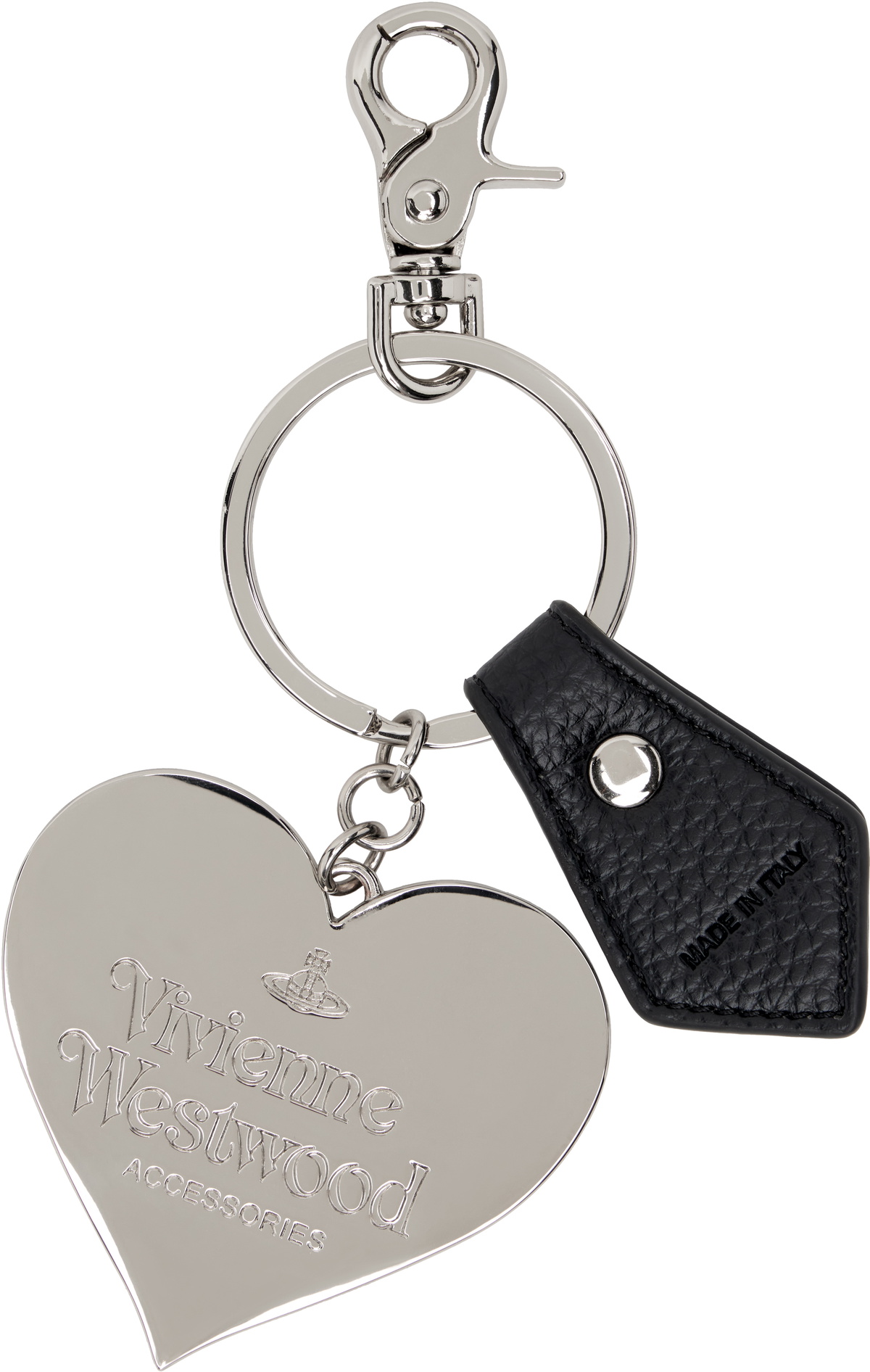 Vivienne Westwood Black & Silver Mirror Heart Orb Keychain