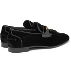 TOM FORD - Wilton Chain-Embellished Leather-Trimmed Velvet Loafers - Men - Black
