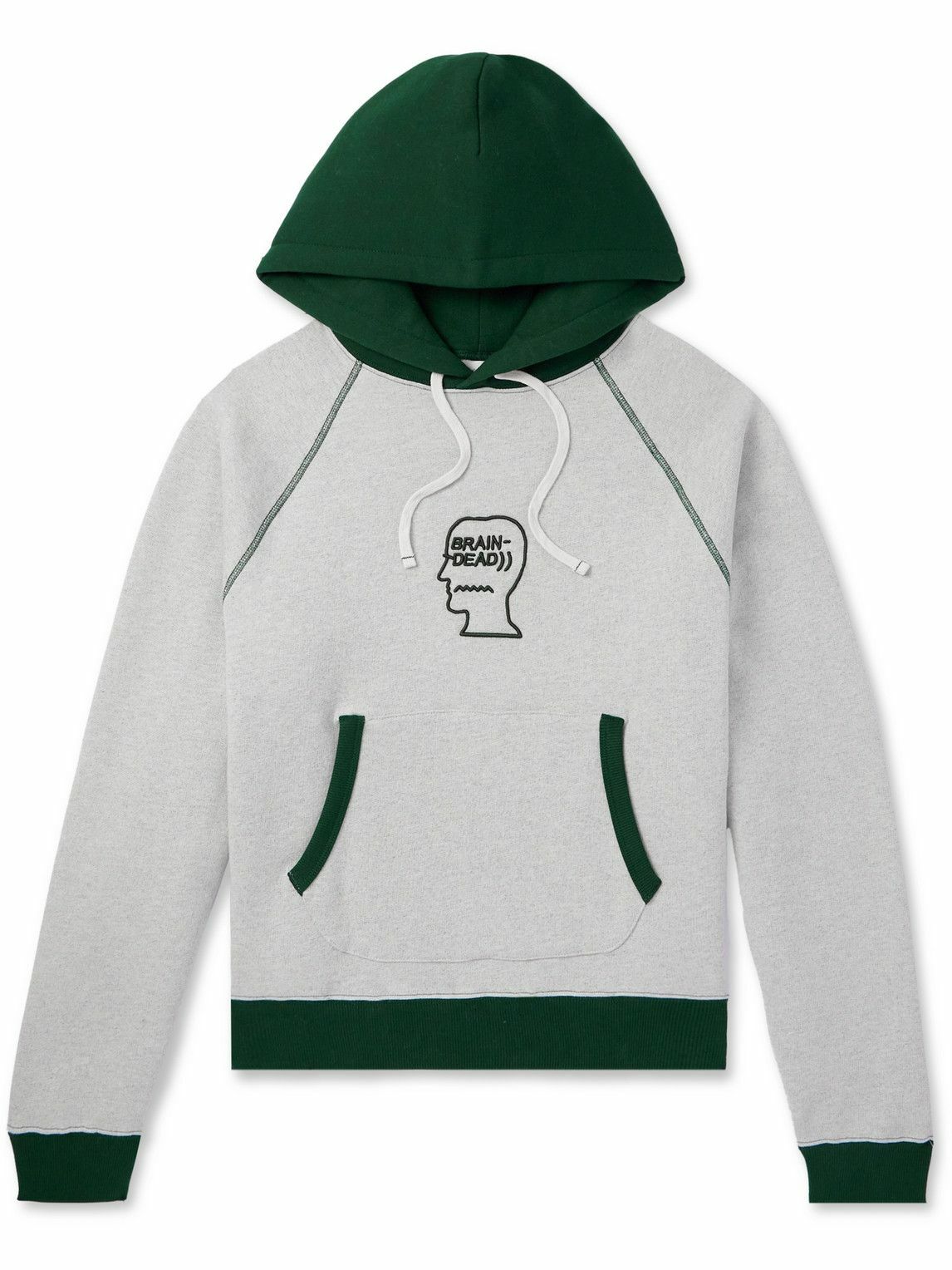 Brain Dead - Logo-Embroidered Colour-Block Cotton-Jersey Hoodie - Green ...