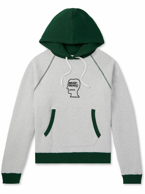 Photo: Brain Dead - Logo-Embroidered Colour-Block Cotton-Jersey Hoodie - Green