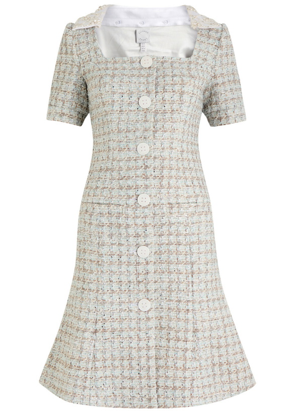 Photo: Huishan Zhang Kathleen Metallic Tweed Midi Dress Blue