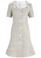 Huishan Zhang Kathleen Metallic Tweed Midi Dress Blue