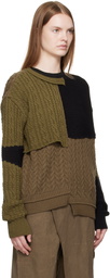 Andersson Bell Black & Brown Patchwork Asymmetric Crewneck Sweater