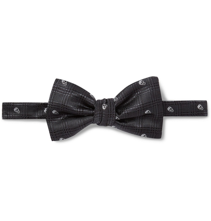 Photo: Alexander McQueen - Pre-Tied Embroidered Checked Silk-Jacquard Bow Tie - Gray