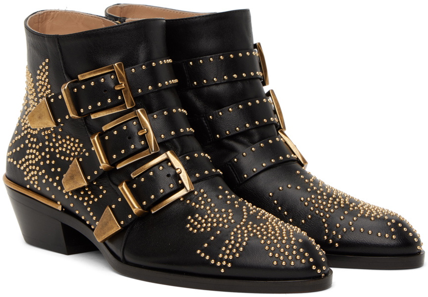 Chloe £1090 Black Gold Studded Leather Susanna Ankle Boots 41