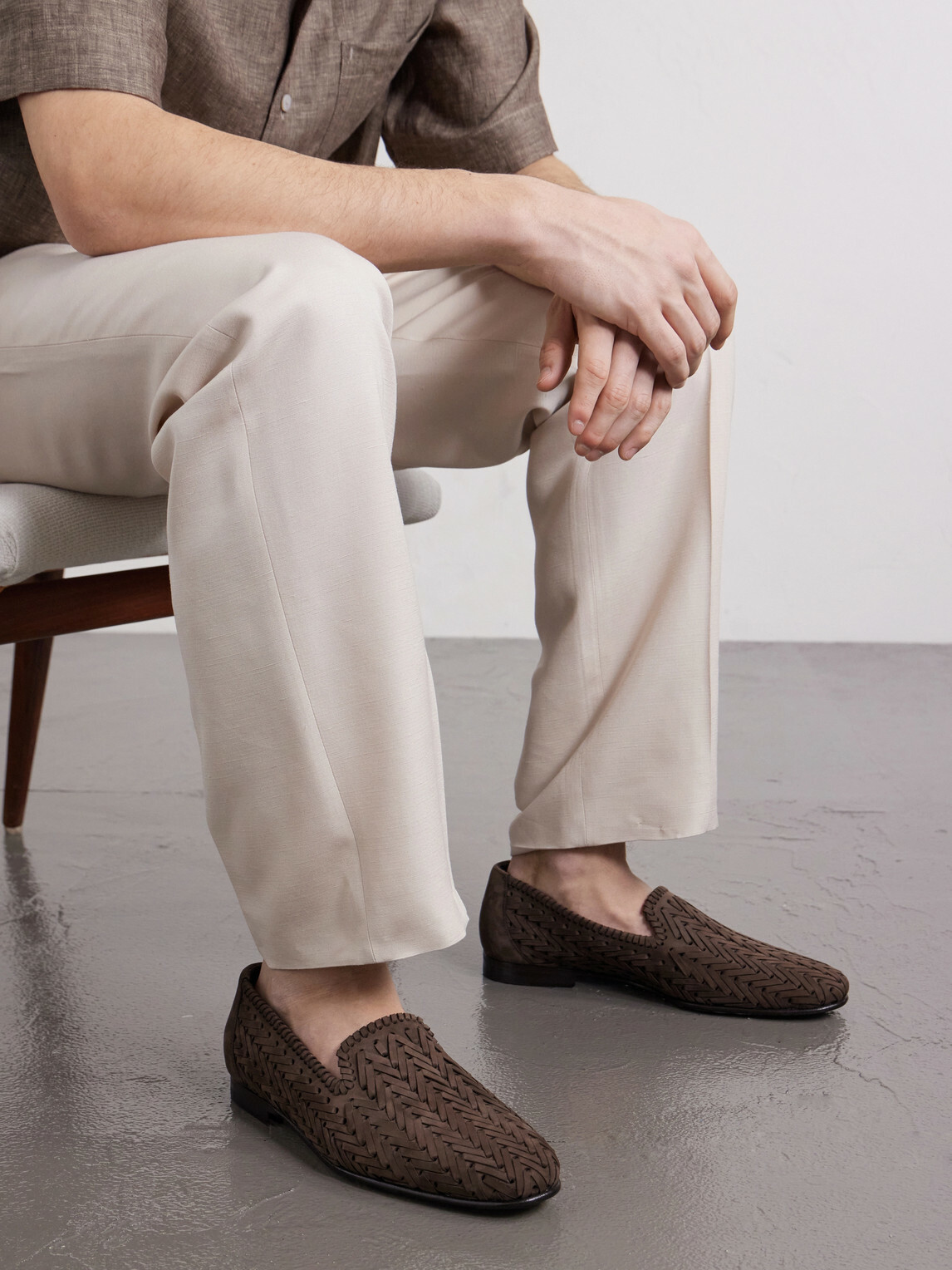 Manolo Blahnik - Mario Woven Suede Loafers - Brown