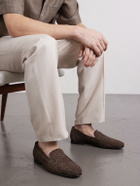 Manolo Blahnik - Mario Woven Suede Loafers - Brown