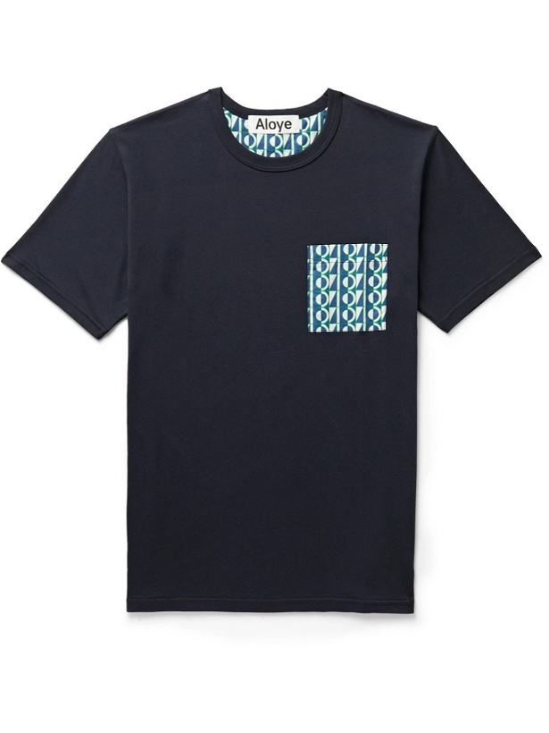 Photo: ALOYE - Printed Cotton-Jersey T-Shirt - Blue