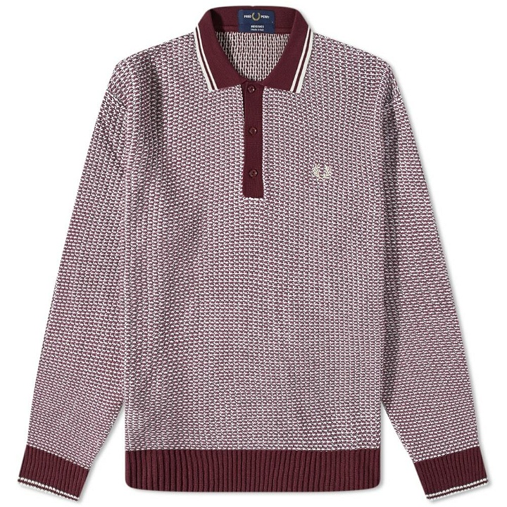 Photo: Fred Perry Authentic Men's Long Sleeve Texture Knit Polo Shirt in Oxblood