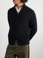 UMIT BENAN - Matt Ribbed Cashmere Zip-Up Cardigan - Black