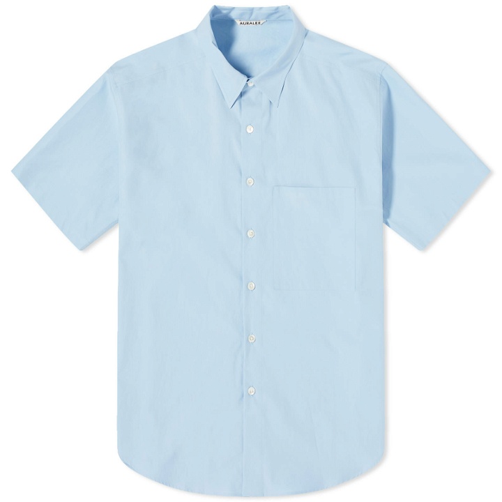 Photo: Auralee Men's Washed Finx Short Sleeve Shirt in Sax Blue