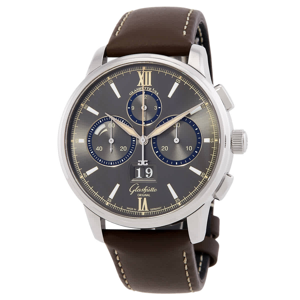 Glashutte Original Senator Panorama Date Chronograph Automatic Grey Dial Watch 1-37-01-04-02-35