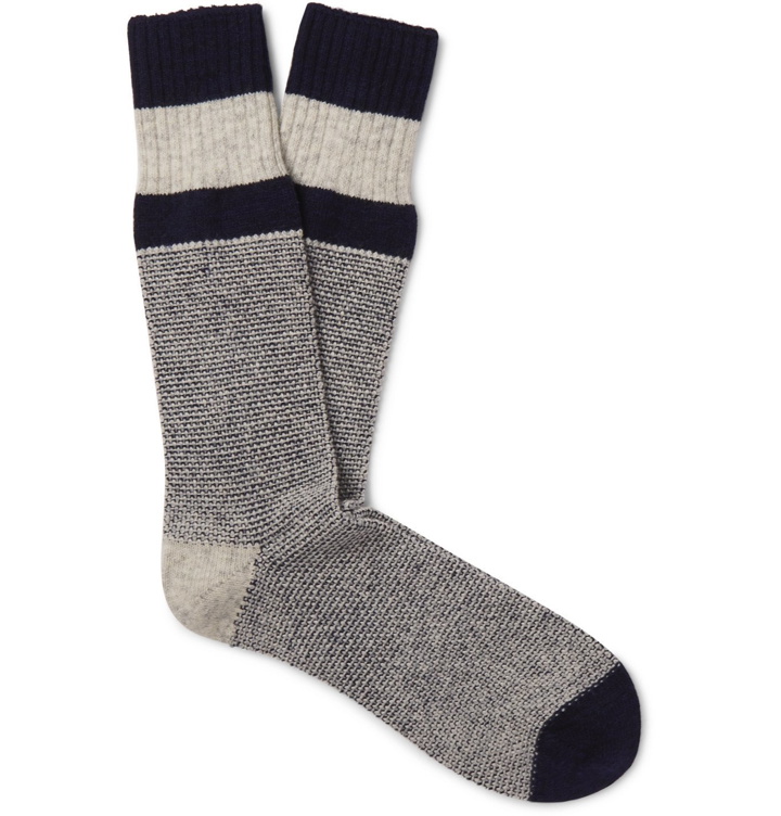 Photo: Anonymous Ism - Striped Knitted Socks - Blue