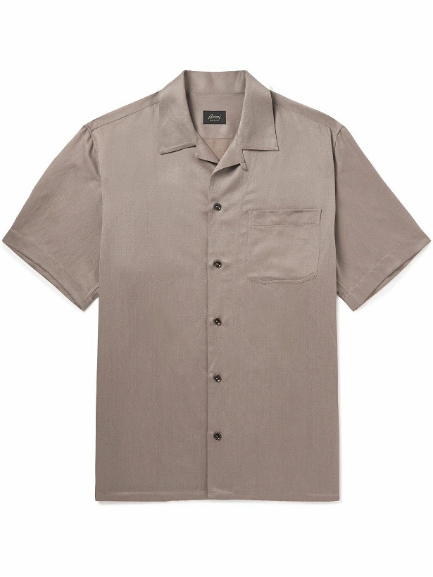 Photo: Brioni - Convertible-Collar Silk and Linen-Blend Shirt - Neutrals
