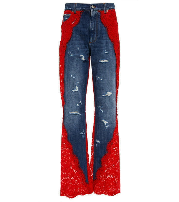 Photo: Dolce&Gabbana - Lace-trimmed high-rise straight jeans