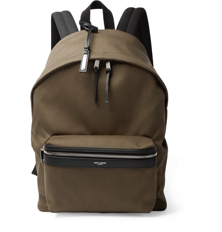 Photo: SAINT LAURENT - City Leather-Trimmed Canvas Backpack - Green
