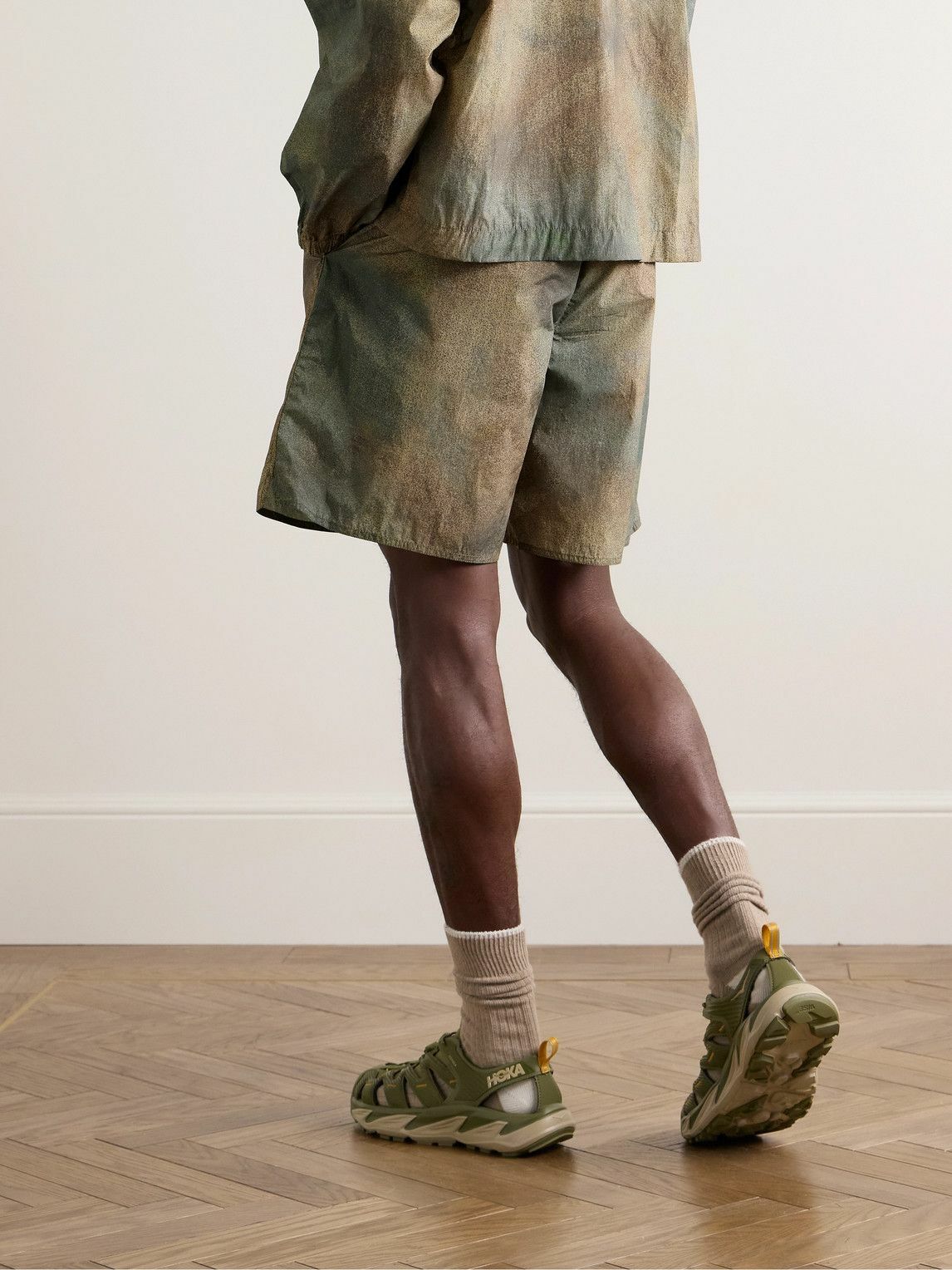 Beams Plus Straight-Leg Printed Crinkled-Nylon Shorts Neutrals