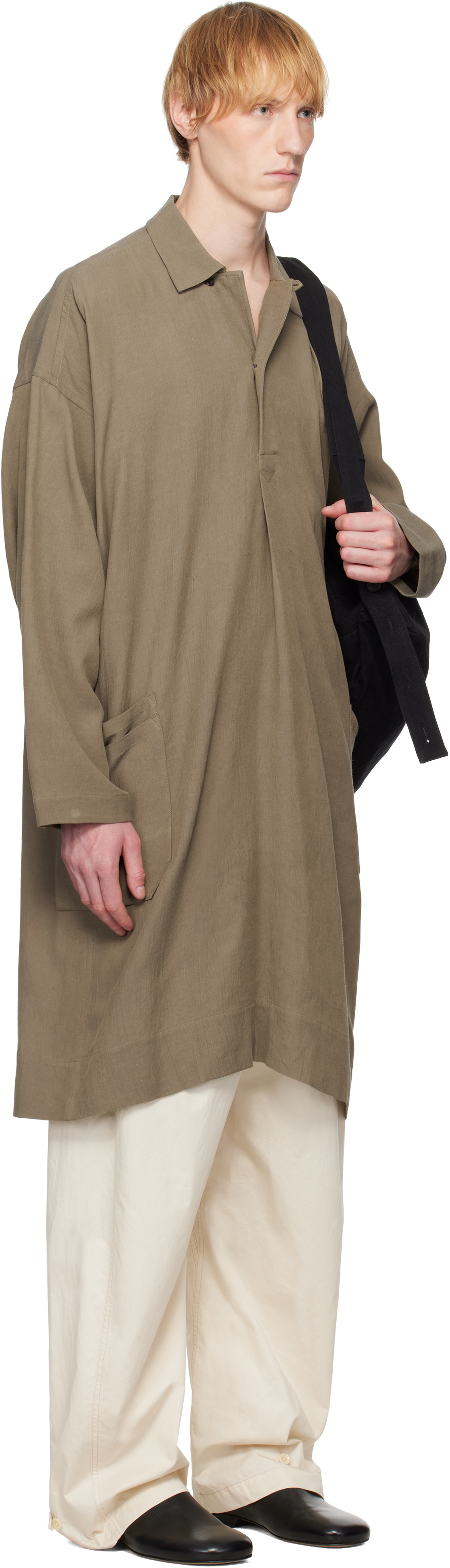 Jan-Jan Van Essche Taupe O-Project Wrinkled Cloth Tunic#39 Shirt