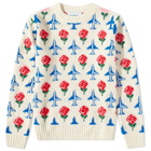 Casablanca Men's Rose & Plane Argyle Crew Knit in Pink/Blue