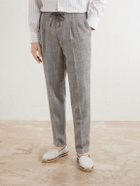 Brunello Cucinelli - Straight-Leg Pleated Herringbone Trousers - Brown