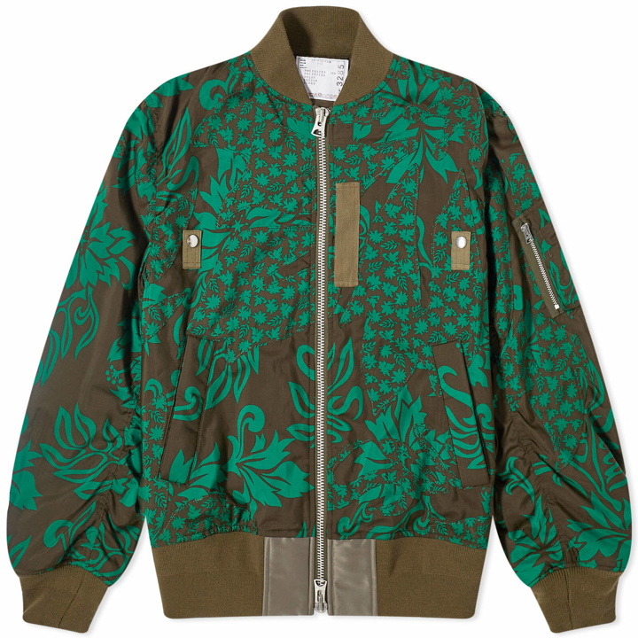 Photo: Sacai Men's Floral Embroidered Patch Bomber Jacket in Green/Navy