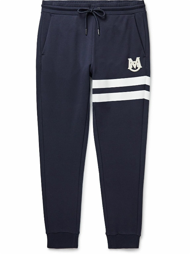 Photo: Moncler - Tapered Logo-Appliquéd Striped Cotton-Jersey Sweatpants - Blue