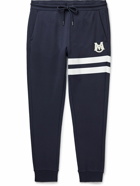 Moncler - Tapered Logo-Appliquéd Striped Cotton-Jersey Sweatpants - Blue