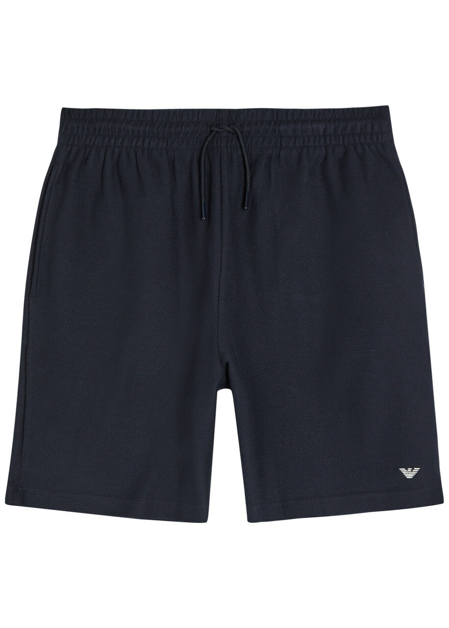 Emporio Armani Logo-embroidered Piqué Cotton Shorts Navy