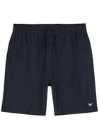 Emporio Armani Logo-embroidered Piqué Cotton Shorts Navy