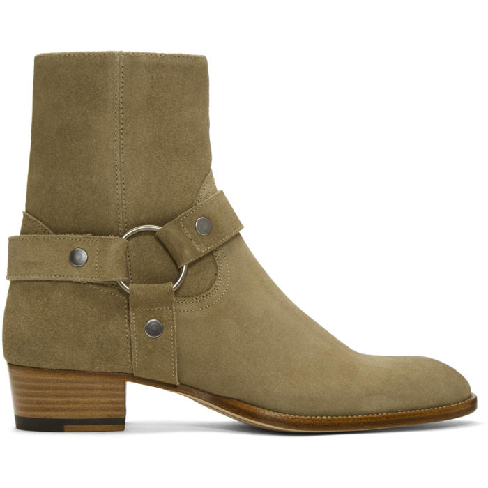 Photo: Saint Laurent Tan Suede Wyatt Harness Boots 