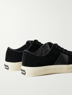 TOM FORD - Cambridge Leather-Trimmed Croc-Effect Velvet Sneakers - Black