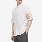 Thom Browne Men's 4-Bar Tricolour Short Sleeve Button Down Shirt in Orange