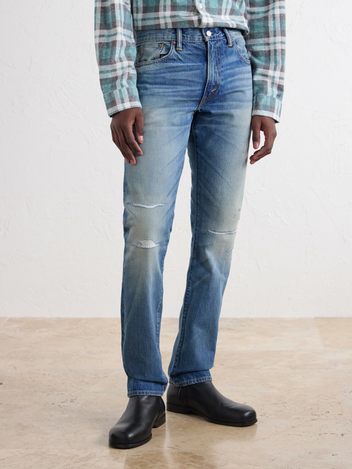 RRL - Distressed Slim-Fit Jeans - Blue
