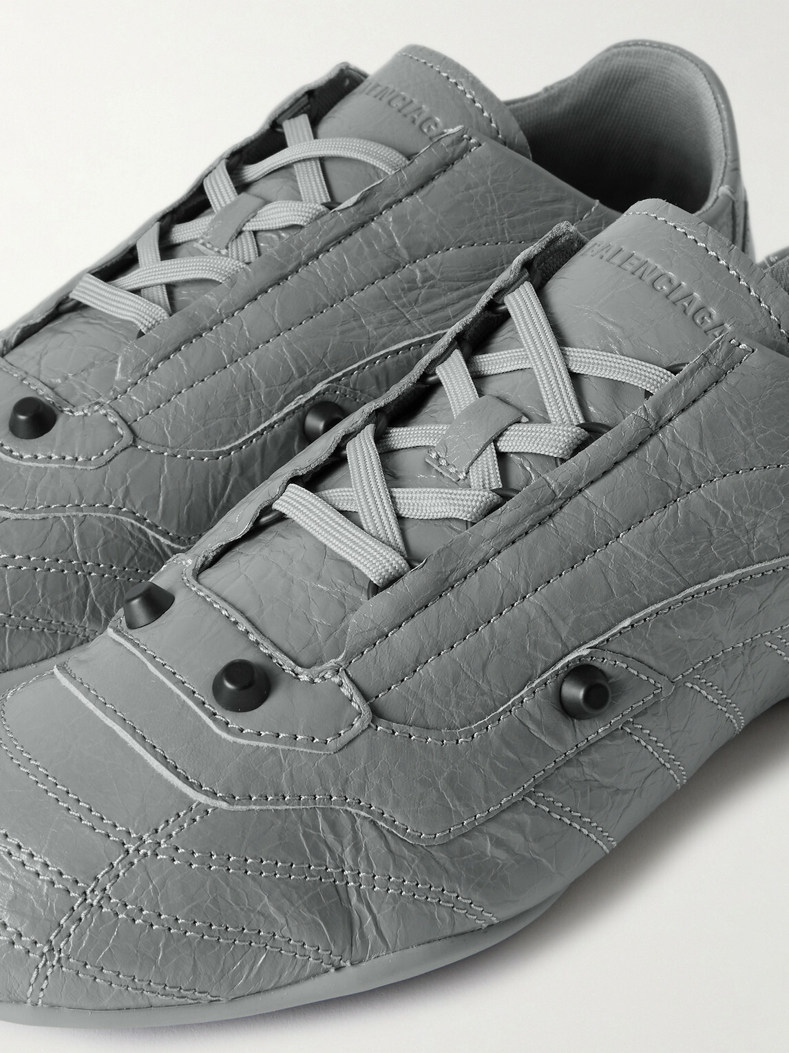Balenciaga - City Studded Cracked Leather Sneakers - Gray