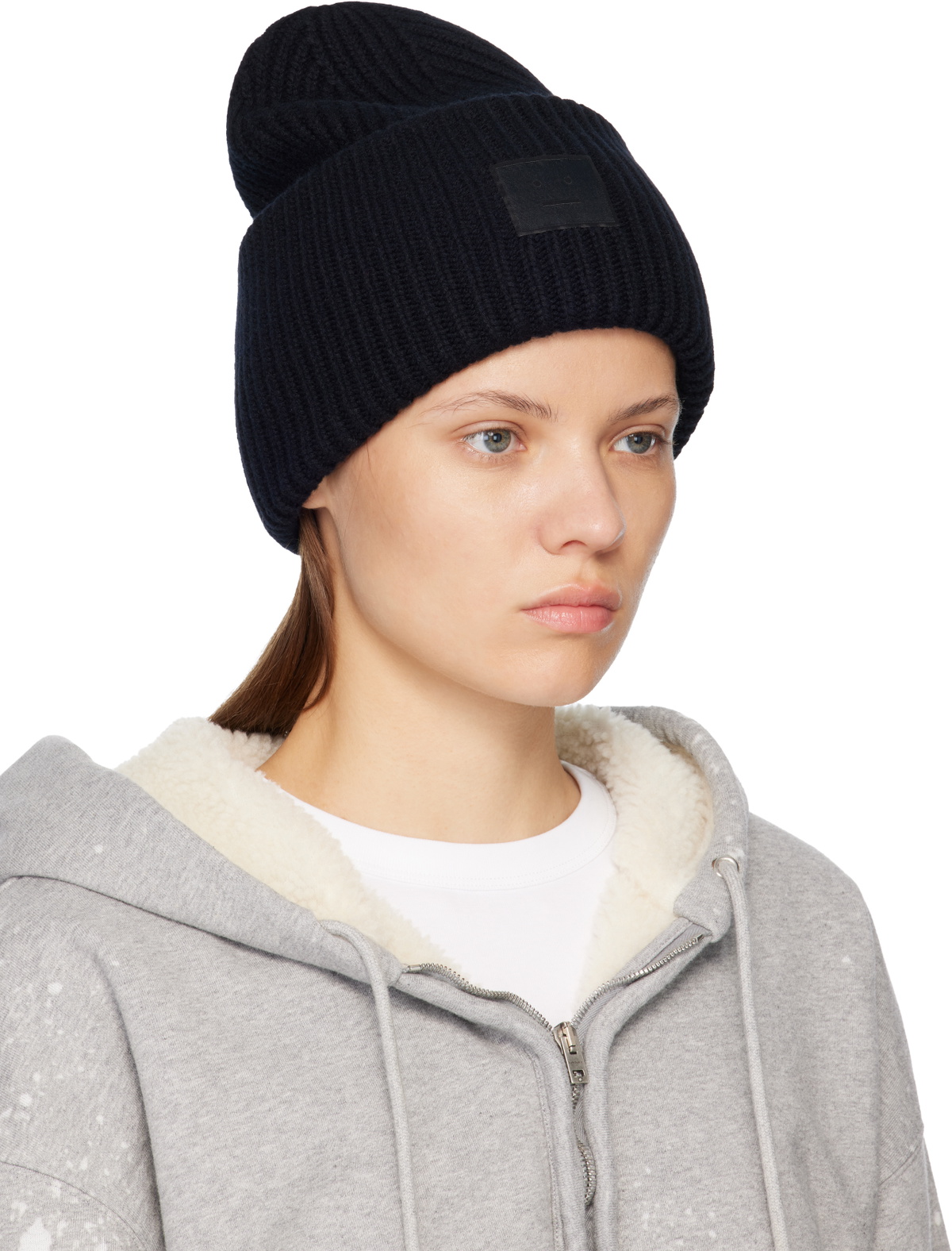Acne Studios Black Large Face Logo Beanie