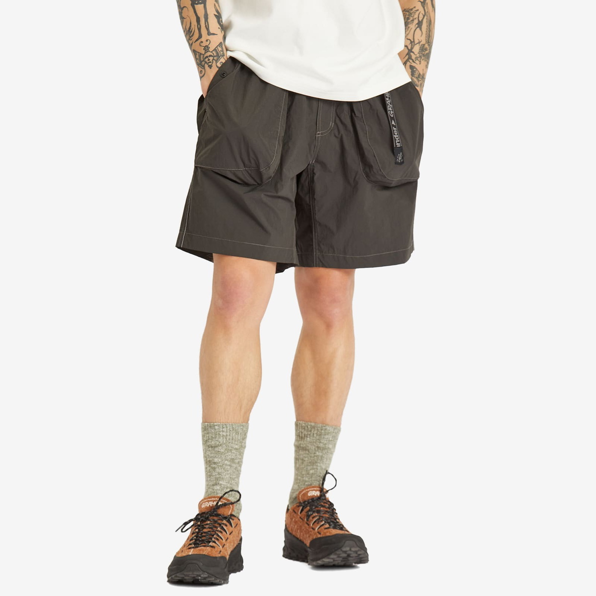 Gramicci Men's x and wander Brushed Nylon Short in Charcoal Gramicci