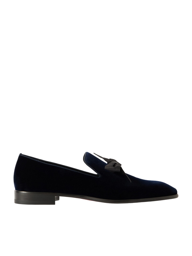 Photo: Christian Louboutin - December First Bow-Detailed Grosgrain-Trimmed Velour Loafers - Black
