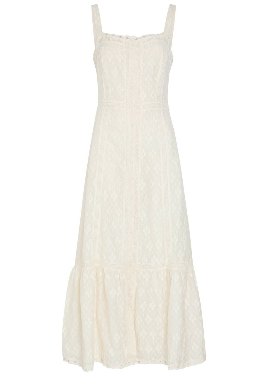 Paige Kelli Embroidered Cotton and Silk-blend Midi Dress White
