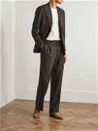Saman Amel - Straight-Leg Pleated Herringbone Wool, Silk and Linen-Blend Twill Suit Trousers - Brown