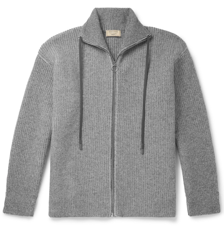 Photo: Maison Kitsuné - Ribbed Lambswool Zip-Up Cardigan - Gray