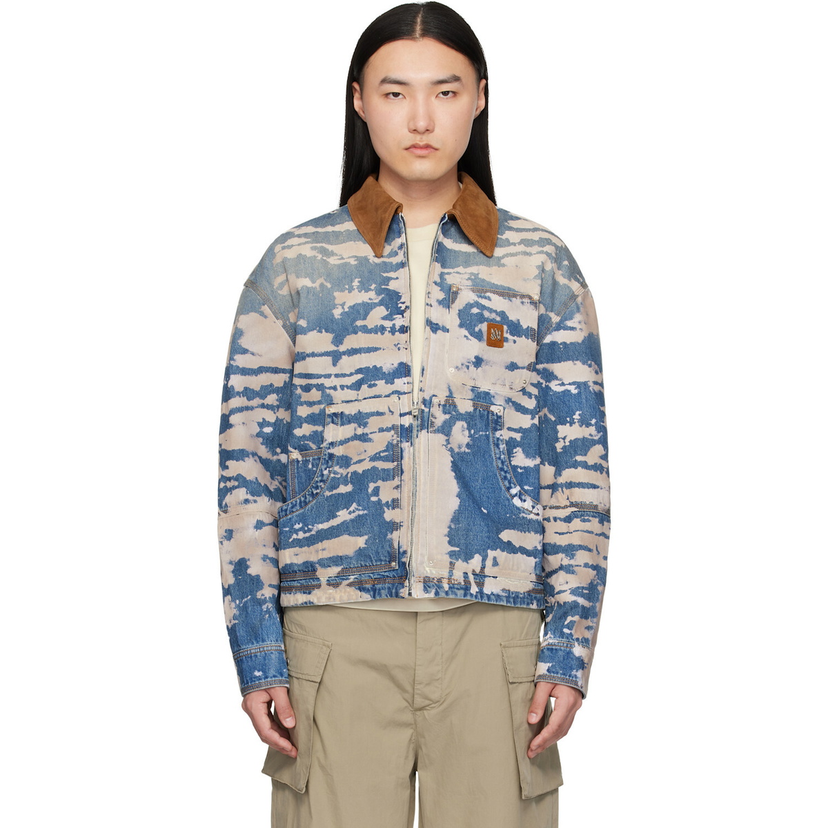 AMIRI Blue & Off-White Bleached Work Denim Jacket