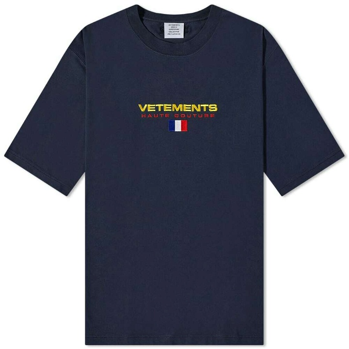Photo: VETEMENTS Men's Haute Couture Logo T-Shirt in Navy