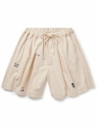 Story mfg. - Bridge Wide-Leg Embroidered Organic Cotton-Canvas Drawstring Shorts - Neutrals